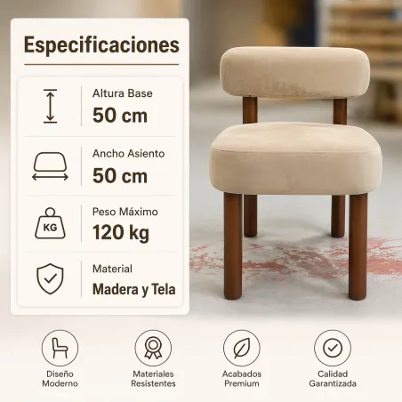 Silla de Diseño Nórdico Ergonómica de Madera Maciza y Terciopelo Suave