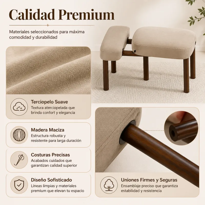 Silla de Diseño Nórdico Ergonómica de Madera Maciza y Terciopelo Suave