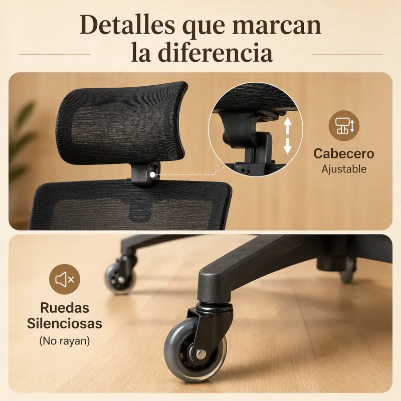 Silla de Escritorio Ergonómica con Respaldo de Malla y Cabecero Ajustable Negro