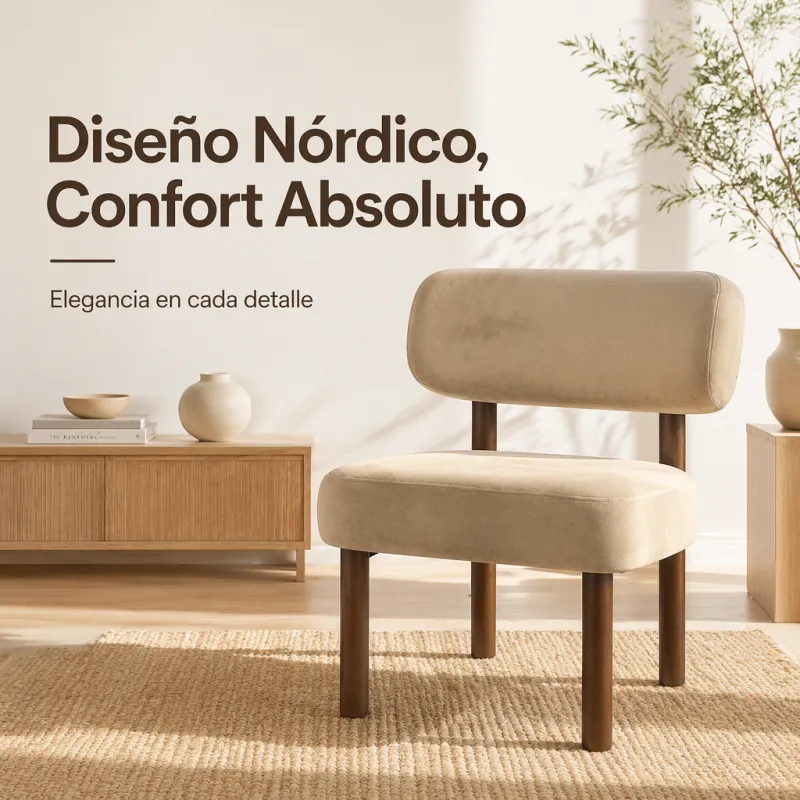Silla de Diseño Nórdico Ergonómica de Madera Maciza y Terciopelo Suave
