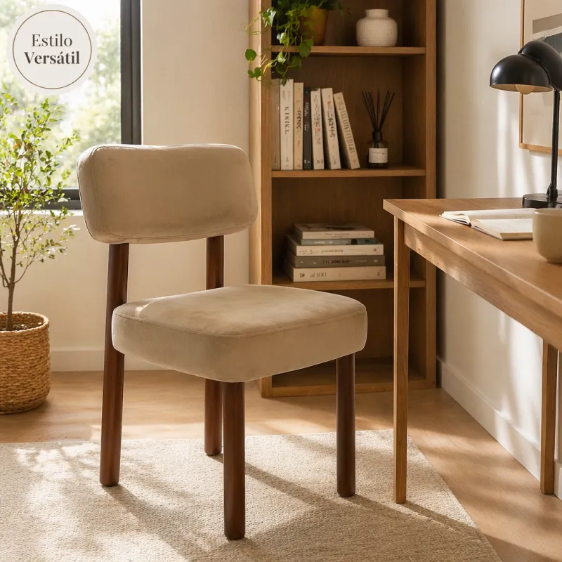 Silla de Diseño Nórdico Ergonómica de Madera Maciza y Terciopelo Suave