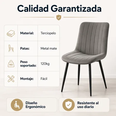 Silla de Comedor Ergonómica de Terciopelo con Patas de Metal Mate