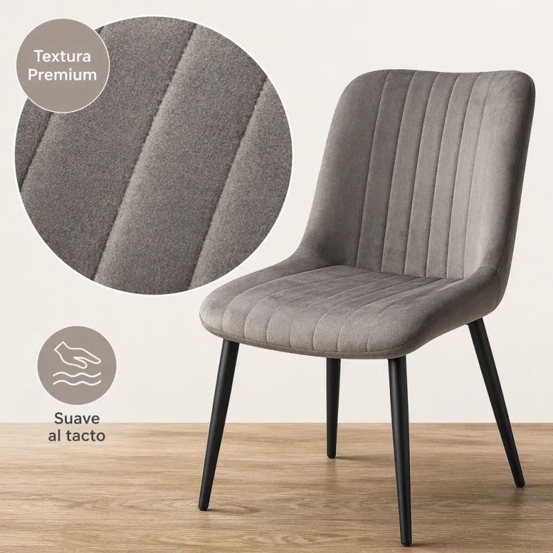 Silla de Comedor Ergonómica de Terciopelo con Patas de Metal Mate