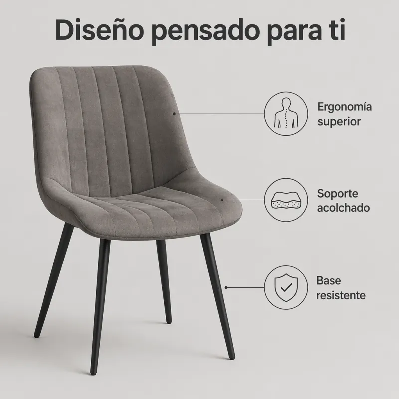 Silla de Comedor Ergonómica de Terciopelo con Patas de Metal Mate