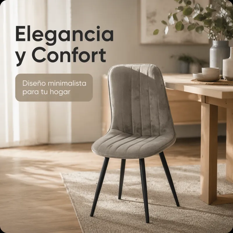 Silla de Comedor Ergonómica de Terciopelo con Patas de Metal Mate