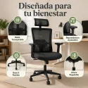 Silla de Escritorio Ergonómica con Respaldo de Malla y Cabecero Ajustable Negro
