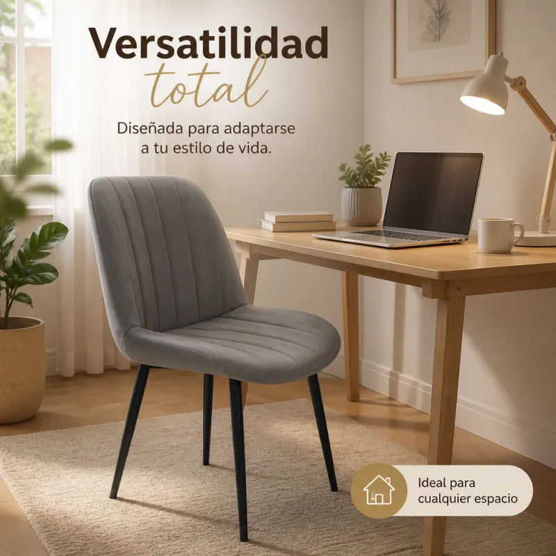 Silla de Comedor Ergonómica de Terciopelo con Patas de Metal Mate