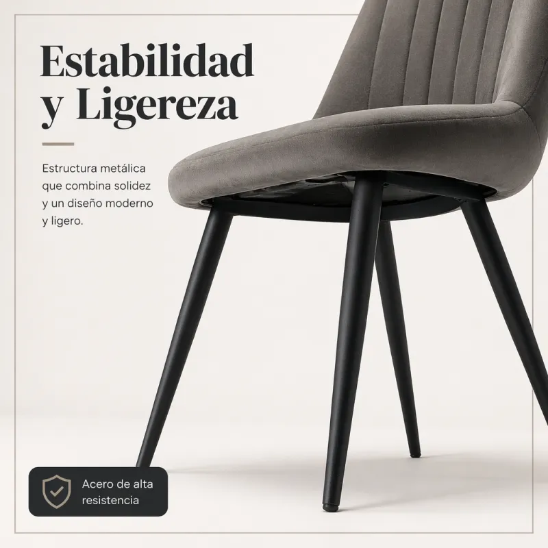 Silla de Comedor Ergonómica de Terciopelo con Patas de Metal Mate
