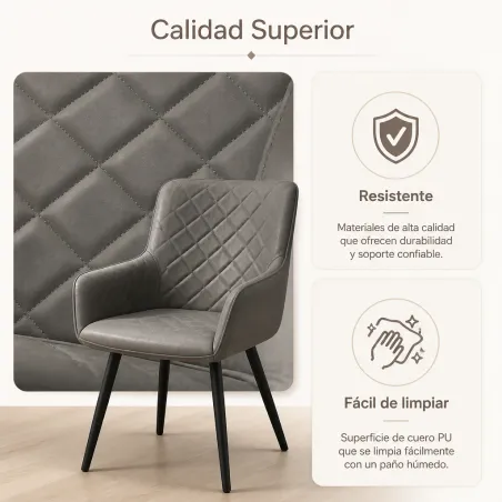Silla de Comedor y Oficina Ergonómica Giratoria con Respaldo Acolchado en Piel Sintética