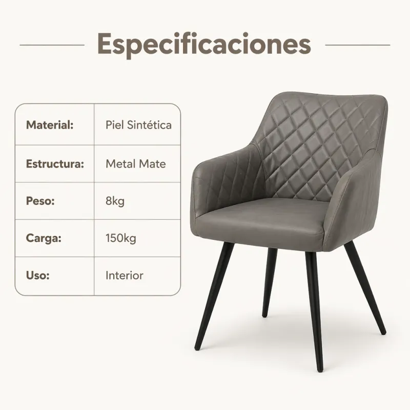 Silla de Comedor y Oficina Ergonómica Giratoria con Respaldo Acolchado en Piel Sintética