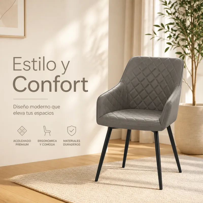 Silla de Comedor y Oficina Ergonómica Giratoria con Respaldo Acolchado en Piel Sintética