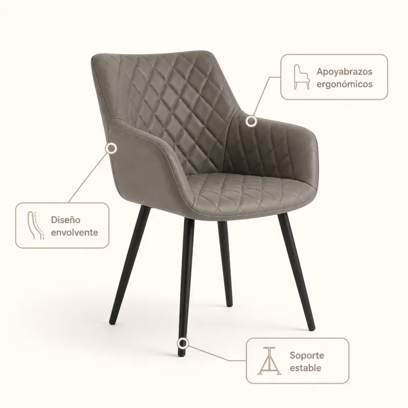 Silla de Comedor y Oficina Ergonómica Giratoria con Respaldo Acolchado en Piel Sintética