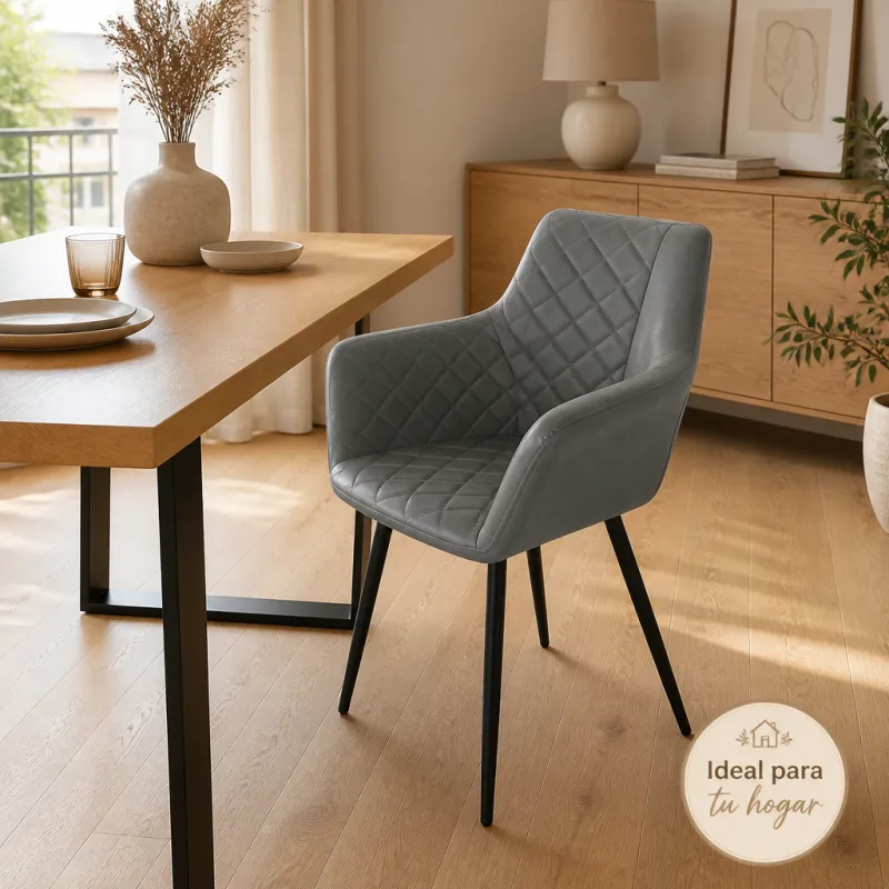 Silla de Comedor y Oficina Ergonómica Giratoria con Respaldo Acolchado en Piel Sintética