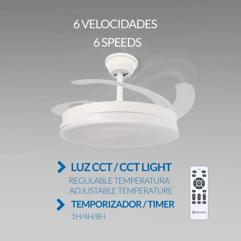 Ventilador de Techo con LED Integrado y Aspas Retráctiles - Modelo OLGA (M mimotec)