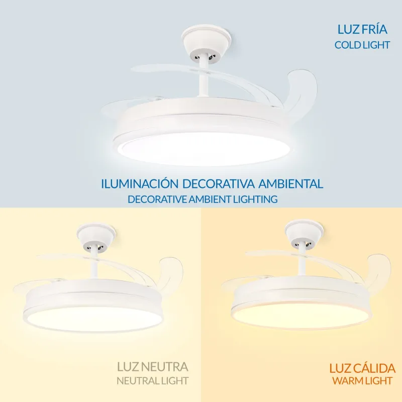 Ventilador de Techo con Luz LED y Aspas Retráctiles Mimotec Otah White 40W+30W DC