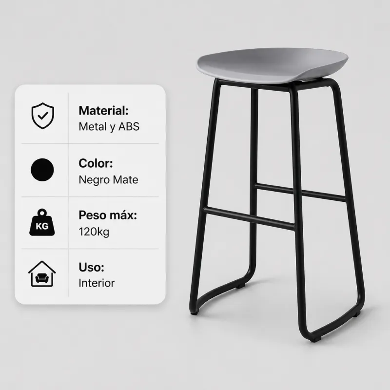 Taburete Alto de Cocina Minimalista y Ergonómico - Modelo Nordic Matte