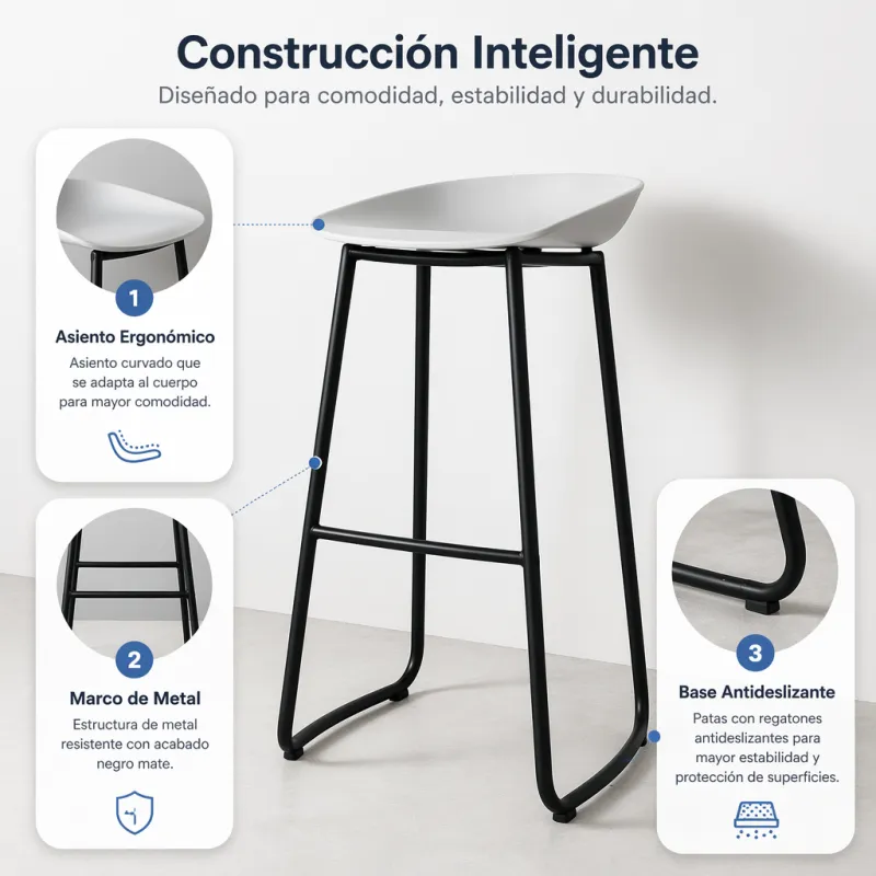 Taburete Alto de Cocina Minimalista y Ergonómico - Modelo Nordic Matte
