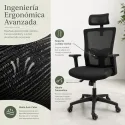 Silla de Escritorio Ergonómica con Respaldo de Malla y Cabecero Ajustable Negro