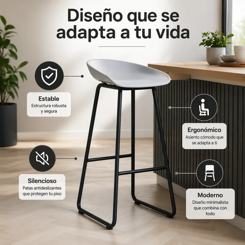 Taburete Alto de Cocina Minimalista y Ergonómico - Modelo Nordic Matte