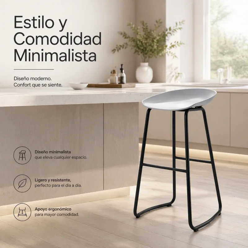 Taburete Alto de Cocina Minimalista y Ergonómico - Modelo Nordic Matte