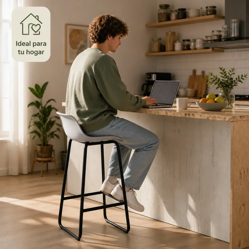 Taburete Alto de Cocina Minimalista y Ergonómico - Modelo Nordic Matte