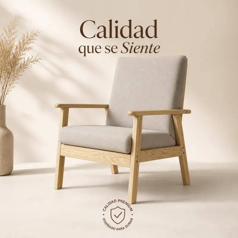 Silla de Madera Minimalista Ergonómica con Cojines de Lino Transpirable