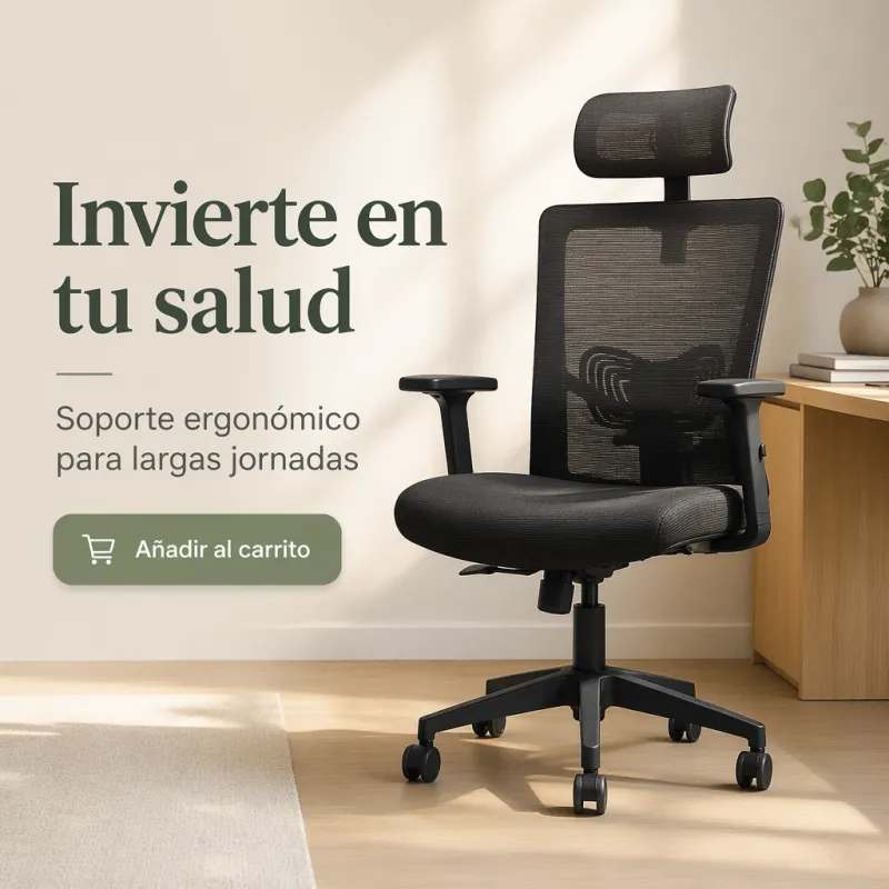 Silla de Escritorio Ergonómica con Respaldo de Malla y Cabecero Ajustable Negro