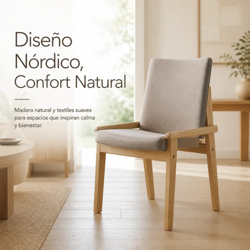 Silla de Madera Minimalista Ergonómica con Cojines de Lino Transpirable