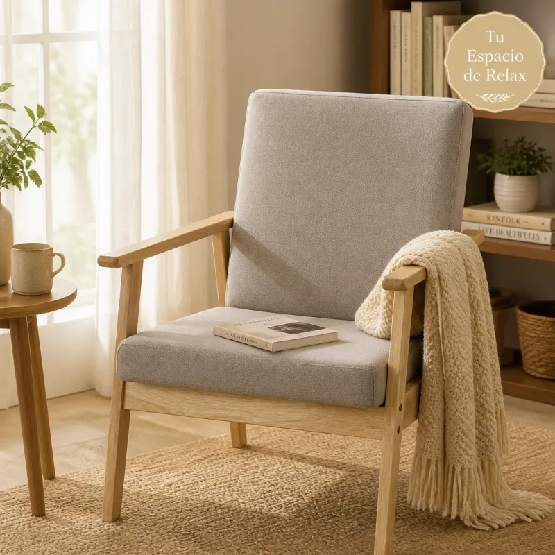 Silla de Madera Minimalista Ergonómica con Cojines de Lino Transpirable