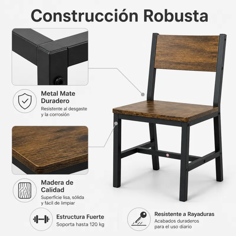 Silla de Comedor Industrial de Metal y Madera de Calidad