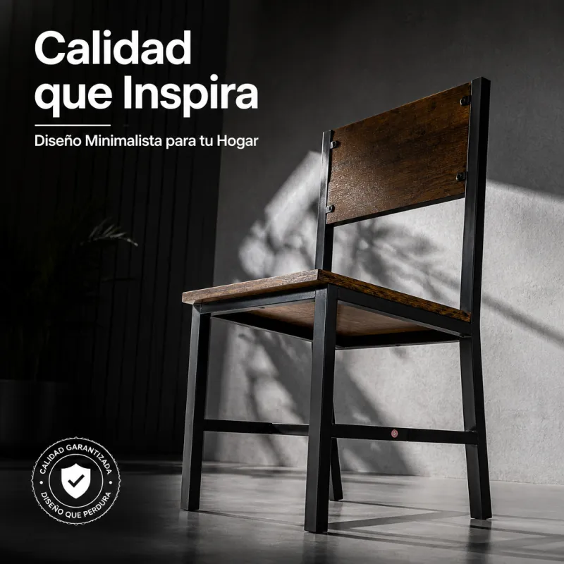 Silla de Comedor Industrial de Metal y Madera de Calidad
