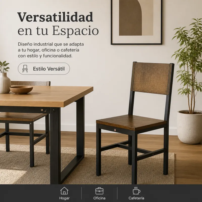 Silla de Comedor Industrial de Metal y Madera de Calidad