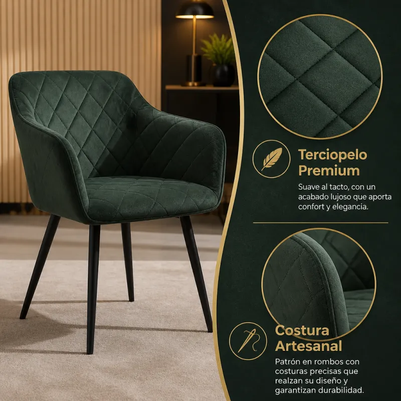 Silla de Comedor Elegancia con Respaldo Ergonómico y Patas de Metal