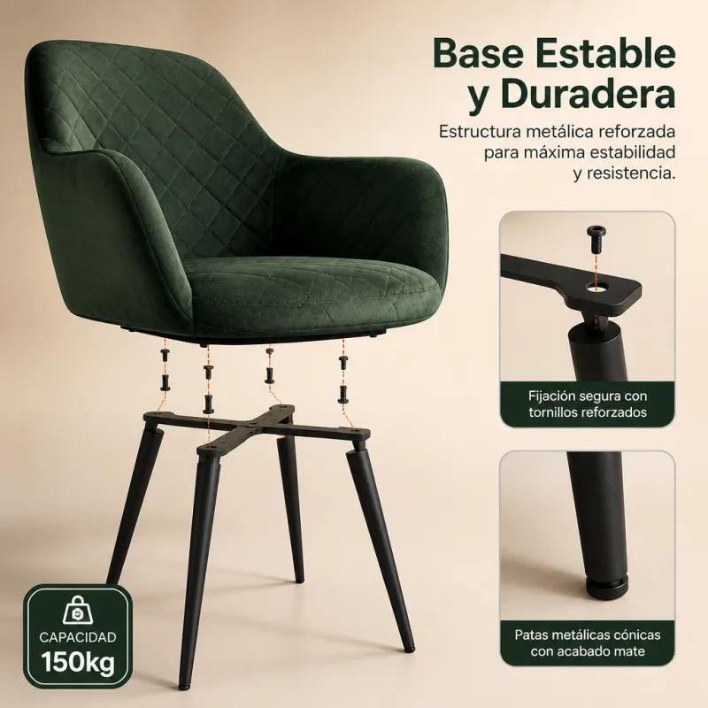 Silla de Comedor Elegancia con Respaldo Ergonómico y Patas de Metal