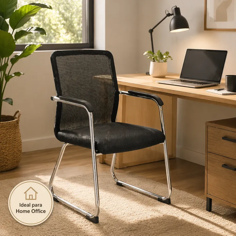 Silla de Oficina Ergonómica con Malla Transpirable y Estructura Cromada