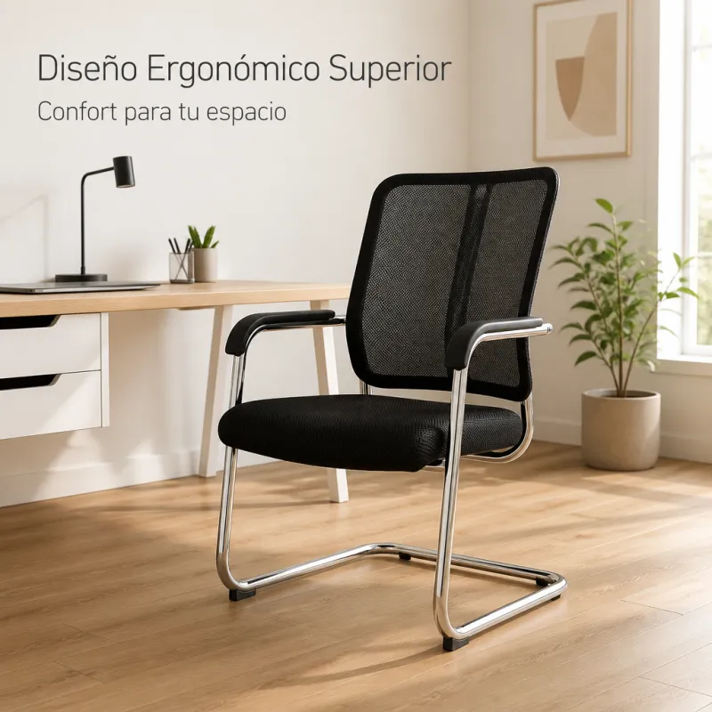 Silla de Oficina Ergonómica con Malla Transpirable y Estructura Cromada