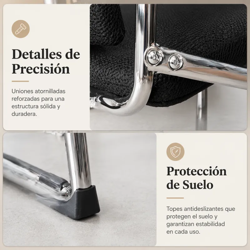 Silla de Oficina Ergonómica con Malla Transpirable y Estructura Cromada