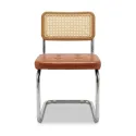 Silla de Comedor Cantilever en Cuero y Ratán de Diseño Mid-Century