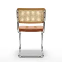 Silla de Comedor Cantilever en Cuero y Ratán de Diseño Mid-Century