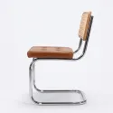 Silla de Comedor Cantilever en Cuero y Ratán de Diseño Mid-Century