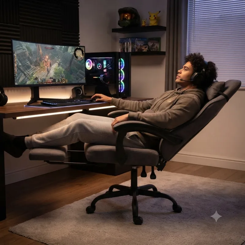 Silla Gaming Ergonómica Reclinable con Reposapiés Extensible y Cojines Premium PZDO