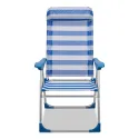 Silla de Playa y Jardín Plegable Reclinable con Almohada Integrada y Rayas Azules