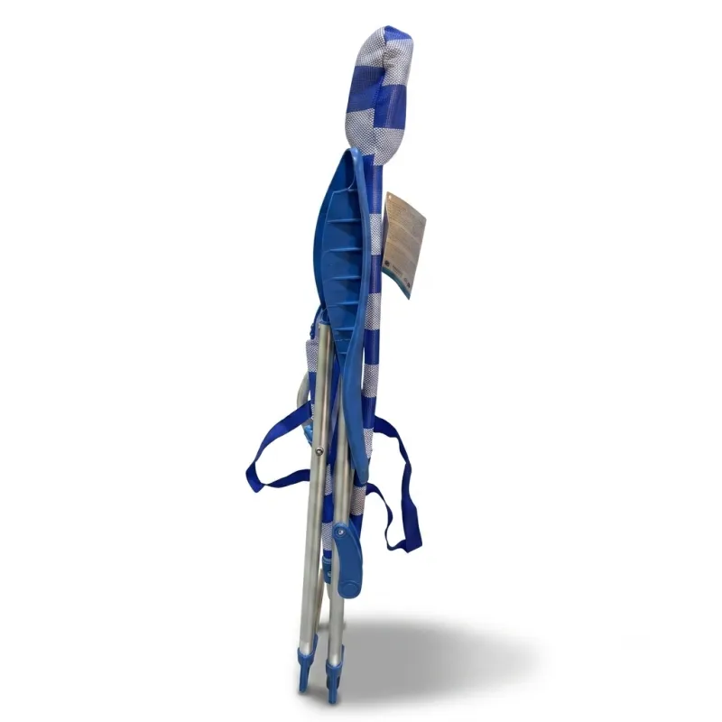 Silla de Playa y Jardín Plegable Reclinable con Almohada Integrada y Rayas Azules
