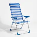 Silla de Playa y Jardín Plegable Reclinable con Almohada Integrada y Rayas Azules