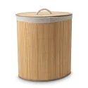 Cesto de Ropa Sucia Plegable de Bambú Esquinero con Tapa y Bolsa Extraíble 35x50cm