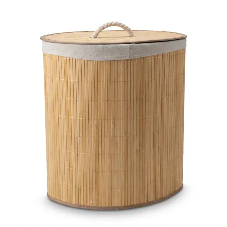 Cesto de Ropa Sucia Plegable de Bambú Esquinero con Tapa y Bolsa Extraíble 35x50cm