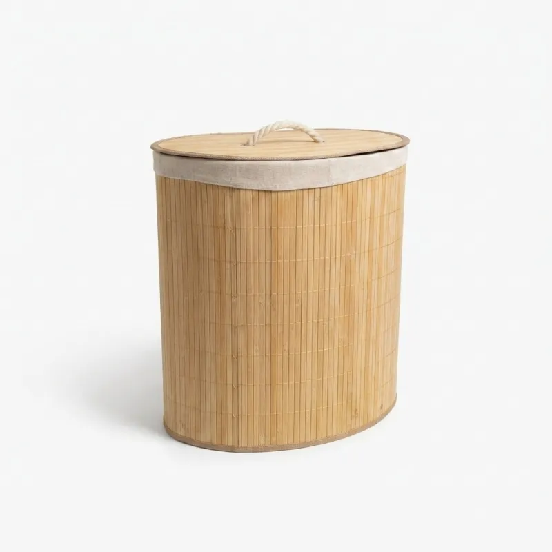 Cesto de Ropa Sucia Plegable de Bambú Esquinero con Tapa y Bolsa Extraíble 35x50cm