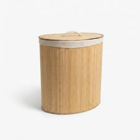 Cesto de Ropa Sucia Plegable de Bambú Esquinero con Tapa y Bolsa Extraíble 35x50cm