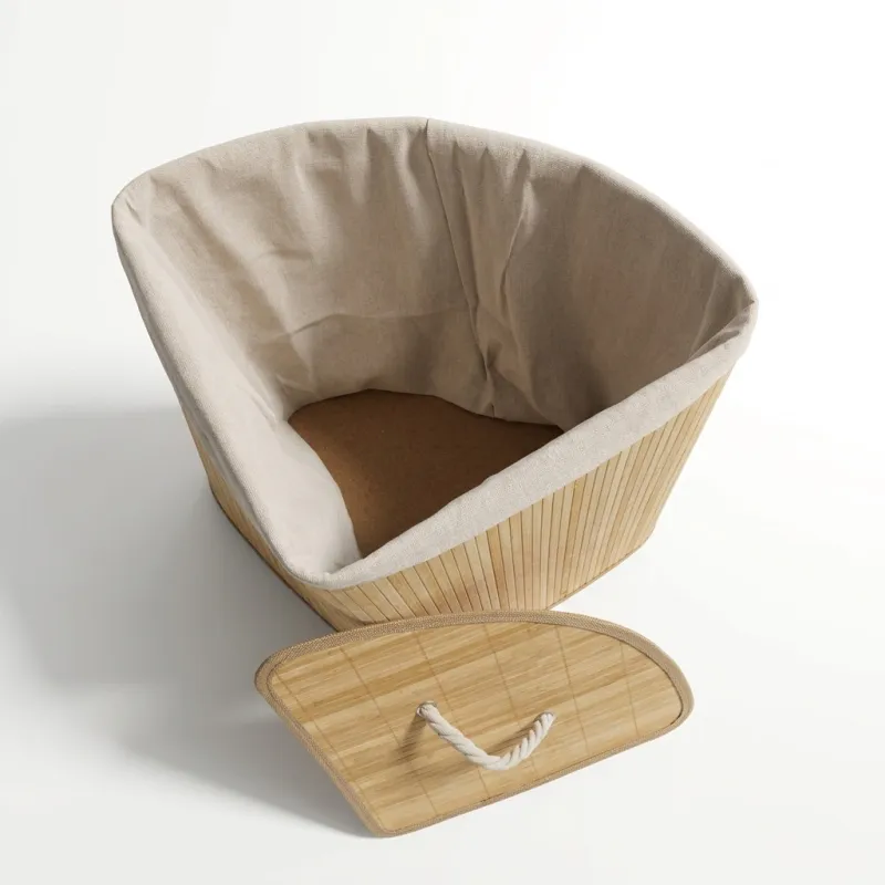 Cesto de Ropa Sucia Plegable de Bambú Esquinero con Tapa y Bolsa Extraíble 35x50cm