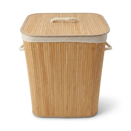 Cesto para Ropa Sucia Plegable de Bambú Natural con Tapa y Bolsa Extraíble 40x30x50cm